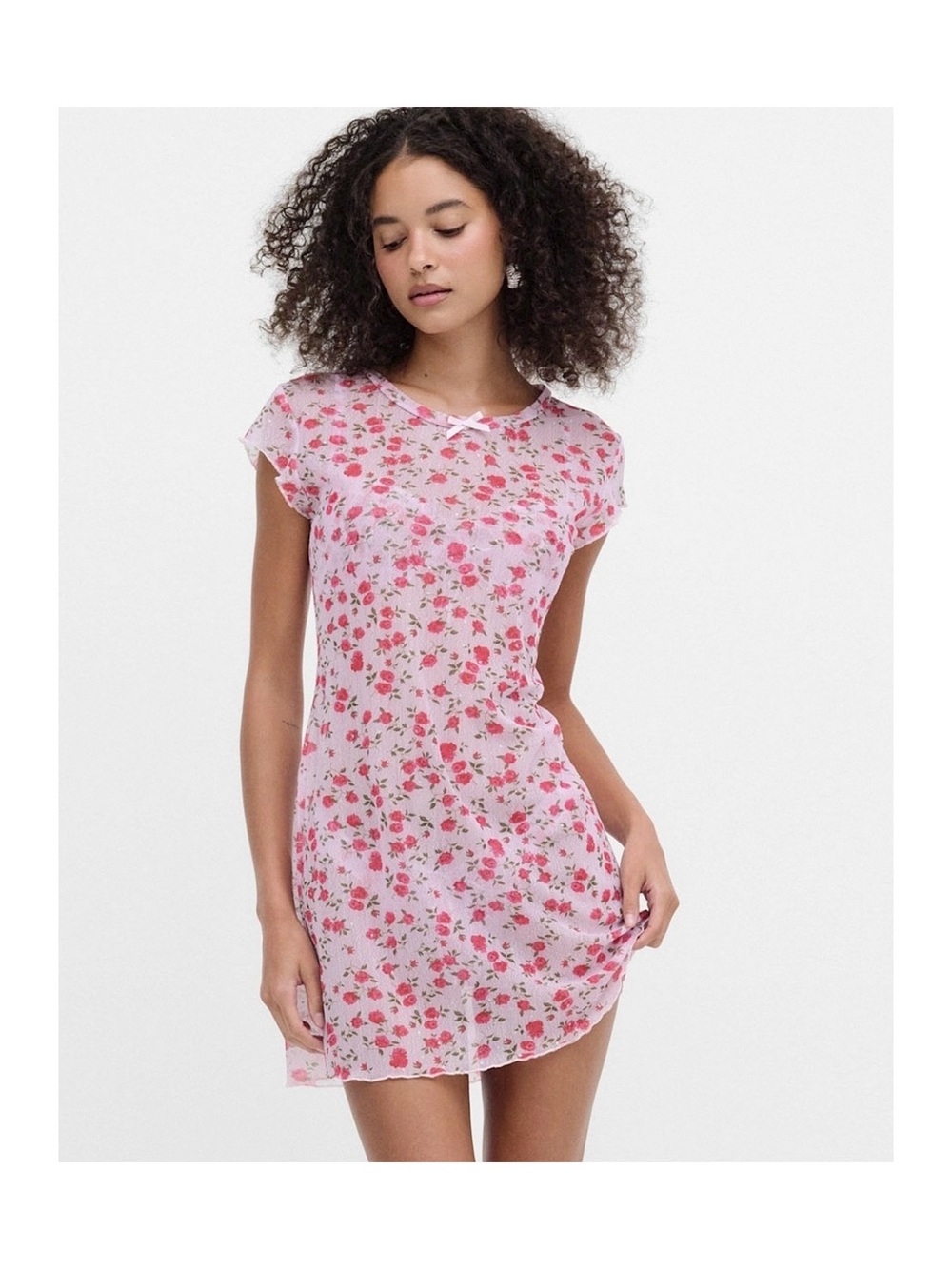 NWT (M) For Love & Lemons Lottie sheer mesh slip dress or nightshirt, floral